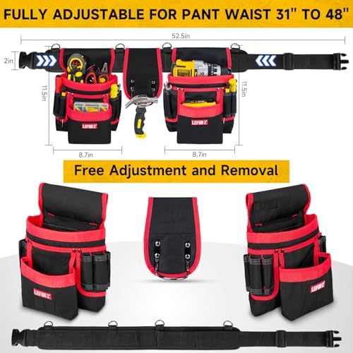 Tool Belt with 4 D-Rings, 27-Pockets Tool Belts - Image 2
