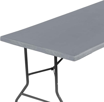 LUSHVIDA 2 Packs Vinyl Card Tablecloth with Flannel Backing 48x48 inch - Waterproof Plastic Picnic Table Cover for Square Folding Table Cloth with Elastic Corners, Light Gray