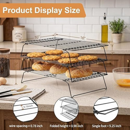 Cooling Rack for Baking, 3-Tier Stackable Wire Rack 10"x15.8" - Image 3