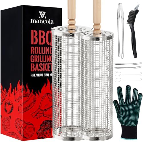 mancola Rolling Grill Basket, 304 Stainless Steel Grill Basket by mancola