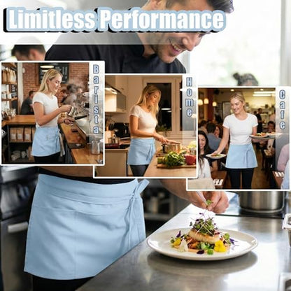 TOSHE Waist Apron 3 Pockets Waterdrop Resistant Cotton Server - Image 5