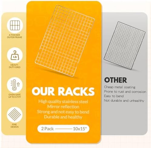 2 PCS Cooling Racks for Cooking and Baking, 15x10 Inches Stainless Steel - Image 4