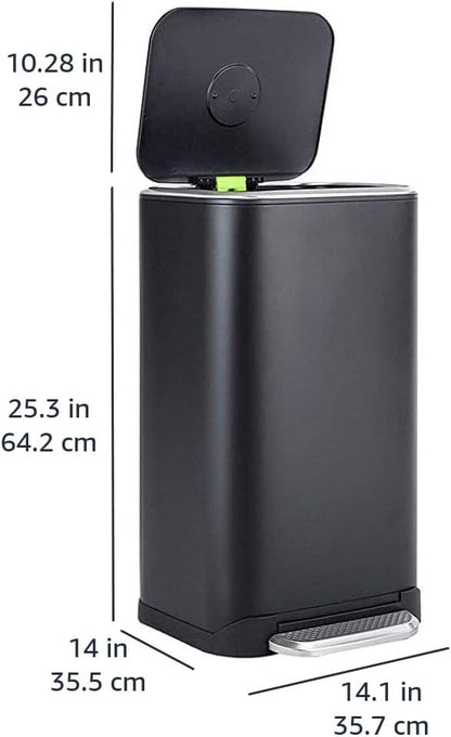 Amazon Basics Rectangular Metal Trash Can With Soft-Close Foot Pedal, 32 liter/8.5 gallon, 14"L x 14"W x 25.3"H, Black