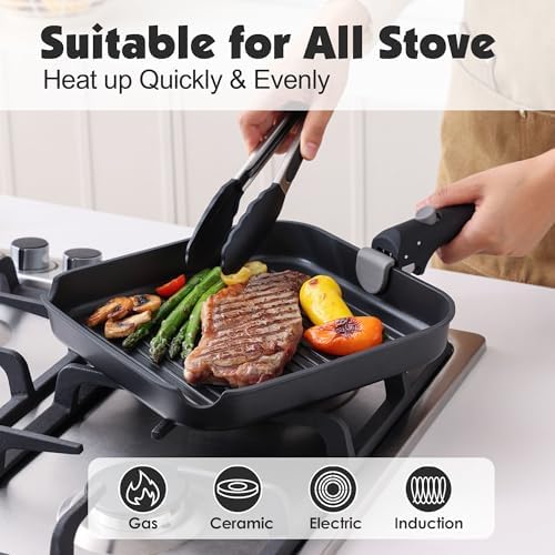 SENSARTE 17 Piece Nonstick Detachable Handle Pots and Pans Set Black - Image 6