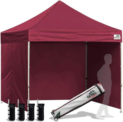 Eurmax USA 8'x8' Pop-up Canopy Tent Commercial Instant Canopies with 4 Removable Zipper End Side Walls and Roller Bag, Bonus 4 SandBags(Burgundy)