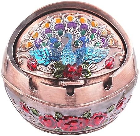 Hourwof Smokeless Ashtray with Lid, Peacock Windproof Ashtrays by Hourwof