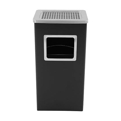Trash Can with Lid Outdoor Indoor Stainless Steel Commercial Garbage Bin Waste Container with Inside Barrel for Patio Yard Garage, Black