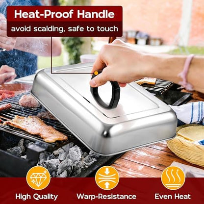 Onader 13 x 9 Inch Rectangular Melting Dome Griddle Lid Set, Stainless Steel - Image 4