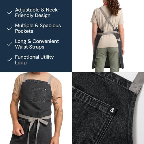 hedley & bennett Crossback Chef Apron, Pockets & Towel Loop, Oyster Gray - Image 4