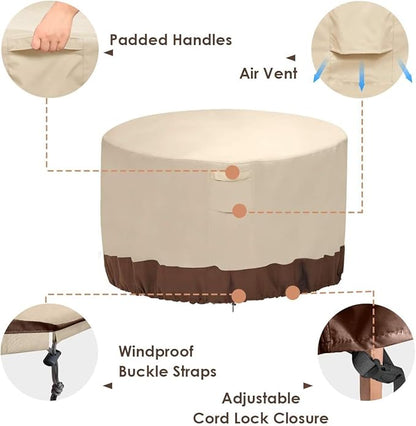 Vailge Fire Pit Cover Round,100% Waterproof Round Patio Fire Bowl Cover,Outdoor Heavy Duty Gas Firepit Table Covers with Air Vent and Handle