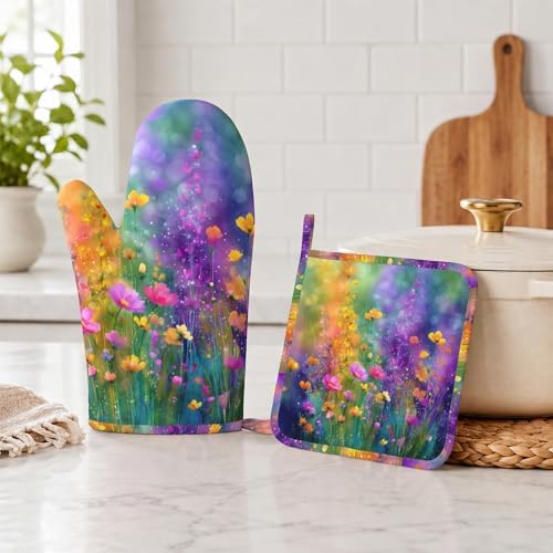 Wild Lavender Oven Mitts and Pot Holders Sets Silicone Heat Resistant Kitchen - Image 5