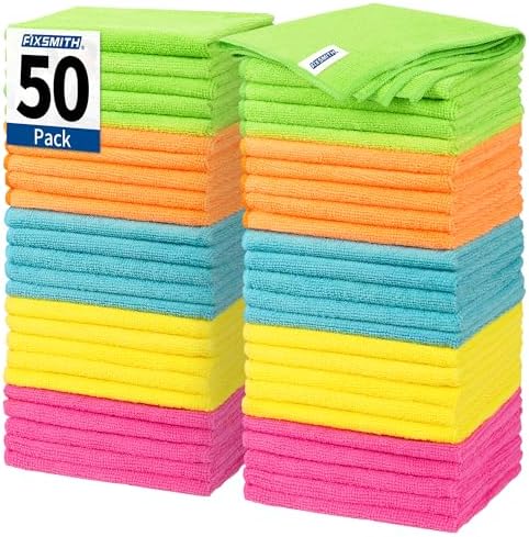 FIXSMITH Microfiber Cleaning Cloth, 50 Pack Cleaning Rags, Cleaning Towels by FIXSMITH