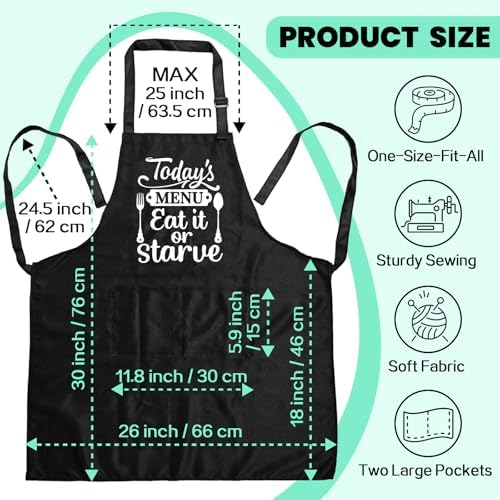 Funny Aprons for Women Men, Adjustable Black Grilling Cooking Baking Apron - Image 2