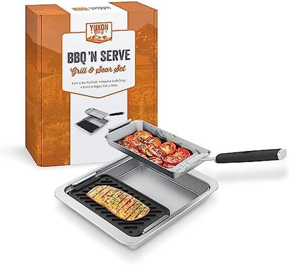 Yukon Glory Cast Iron and Stainless Grill Set, Pan and Serving Station by YukonGlory