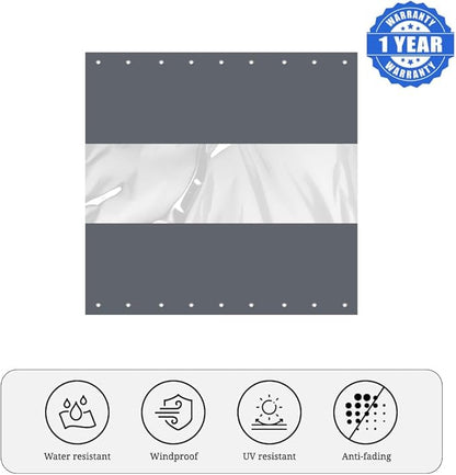Covers & all Outdoor Clear Panel Curtain, 12 oz Vinyl Outdor Curtains for Patio, Waterproof & Weather Resistant Tarp with Brass Grommets for Pergola, Porch, Gazebos, Balcony (4' H x 9' W feet, Gray)