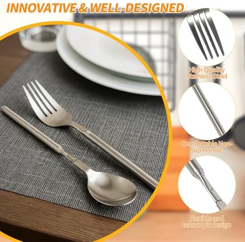 4 PCS Extendable Fork and Spoon Set, 8.7 to 25.4 Inch Expandable fork prank - Image 3