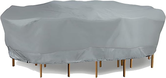 Eevelle Meridian Patio Oval Table Set Cover with Marine Grade Fabric - Outdoor Table Cover - Furniture Set Covers for Dining Table - Easy to Install - (25.5"H x 122"L x 82"W, Silver)
