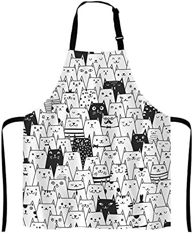 Cute Cartoon Black White Cats Kitchen Cooking BBQ Chef Apron, Funny Apron by Lefolen