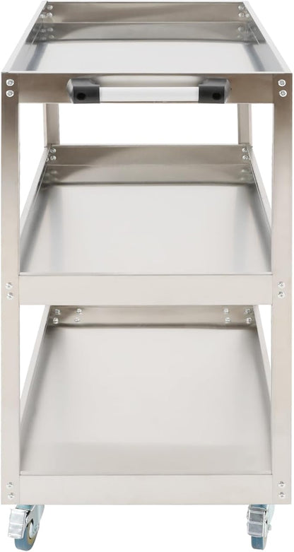 Stainless Steel Utility Cart, Heavy Duty 3-Tier Service Cart with 4 Wheels (2 Locking), 440 lbs Capacity Rolling Cart for Kitchen, Restaurant, Garage, Workshop, Silver