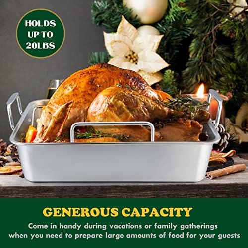 E-far Roasting Pan, 16 x 11.5 Inch Stainless Steel Turkey Roaster - Image 4