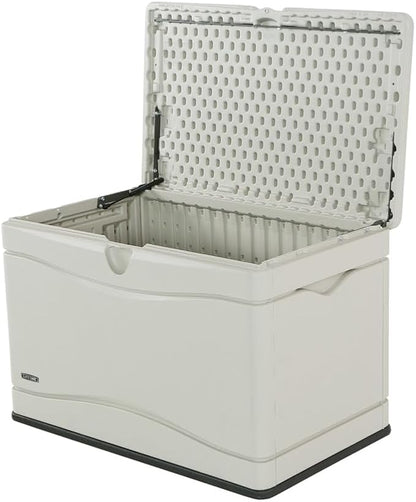 LIFETIME 60059 Black Bottom & Desert (Tan) Sides and Lid Outdoor Storage Box-80 Gal, 80 Gallon, Desert Sand