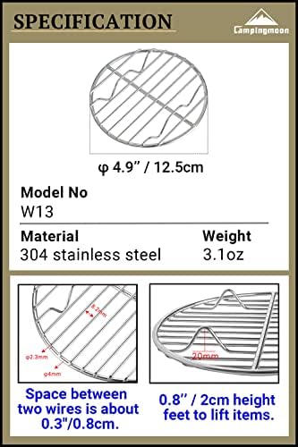 CAMPINGMOON φ4.9-inch Round Stainless Steel Cooking Grid Grill Fits - Image 2
