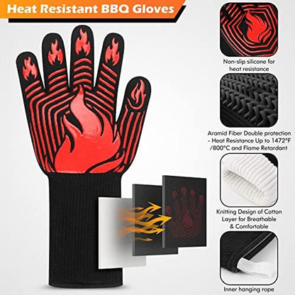 BBQ Gloves, 1472°F Heat Resistant Gloves Fireproof Mitts, Grilling Gloves - Image 3