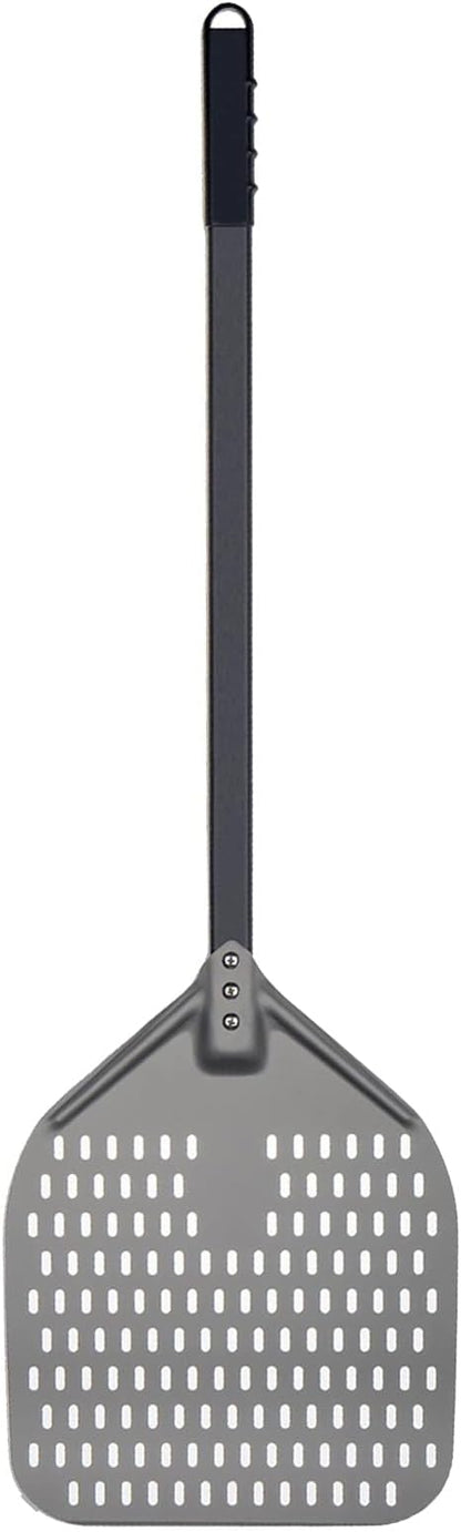 G.a HOMEFAVOR 12"x 15" Perforated Pizza Peel 47 Inch overall, Rectangular Aluminum Pizza Turning Peel with Extended Silcone Handle For Baking Pizza Brick Oven