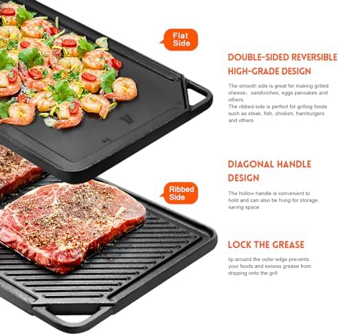 GGC Reversible Cast Iron Griddle, 20 x 10 Rectangular Griddle Pan - Image 4