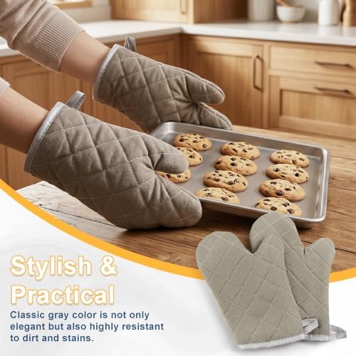 ARCLIBER Grey 12" Quilted Oven Mitts 1 Pair Heat Resistant Kitchen - Image 6
