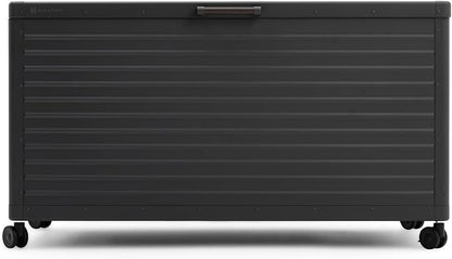 MIRADOR 134 Gallon Outdoor Storage Box Waterproof, Metal Deck Box with wheels for Patio Furniture, Garden Tools, Outdoor Cushion, Charcoal