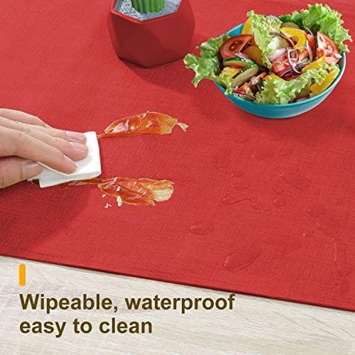 Waterproof Wipeable Table Runner, Thick Farmhouse Runner, Dresser Runner, Rustic Table Runner for Kitchen, Dining Room, Bedroom, Living Room, Indoor and Outdoor (108'', Red)