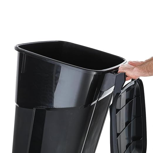 32 Gallon Heavy Duty Wheeled Plastic Garbage Can with Attached Lid and Easy Grip Handle – Bottom Hand Groove, Rugged Wheels, Indoor Outdoor Trash Can for Home, Kitchen, Yard, Patio (2)