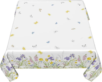 Spring Easter Tablecloth 60 x 60 Inch Square, Bunny Colorful Flower Butterfly Decorative Tablecloths Stain Resistance Polyester Rabbit Floral Table Cloth for Holiday Parties Kitchen Dining