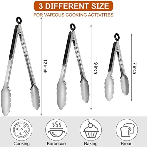 9 Pieces Stainless Steel Kitchen Tongs Grilling Locking Cooking Tongs Non-Slip - Image 2