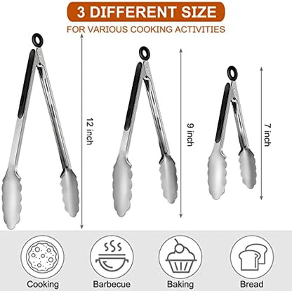 9 Pieces Stainless Steel Kitchen Tongs Grilling Locking Cooking Tongs Non-Slip - Image 2