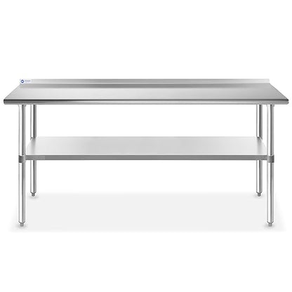 GRIDMANN Stainless Steel Kitchen Prep Table 72 x 24 Inches with Backsplash & Under Shelf, NSF Commercial Work Table for Restaurant and Home