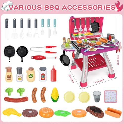 Kids Play Kitchen Toys, Kids BBQ Grill Kitchen Playset - Image 2