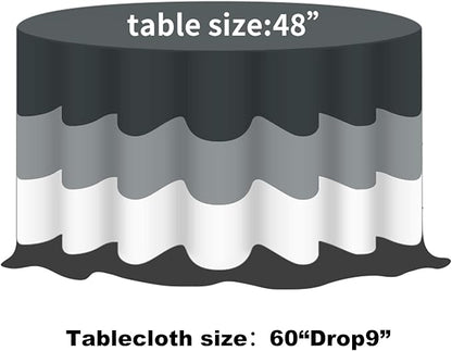 Cupuamon 2 Pack Waterproof Polyester Fabic Round Checkered Tablecloth，60 Outdoor Table Cloth，Oil Stain Prevention Table Cloth for Pinics and Parties（Gary and White）