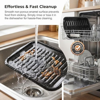 Broiler Pan for Oven16.75" ×13" Nonstick Grill Pan 5-Piece Set, Enamel Coated - Image 6