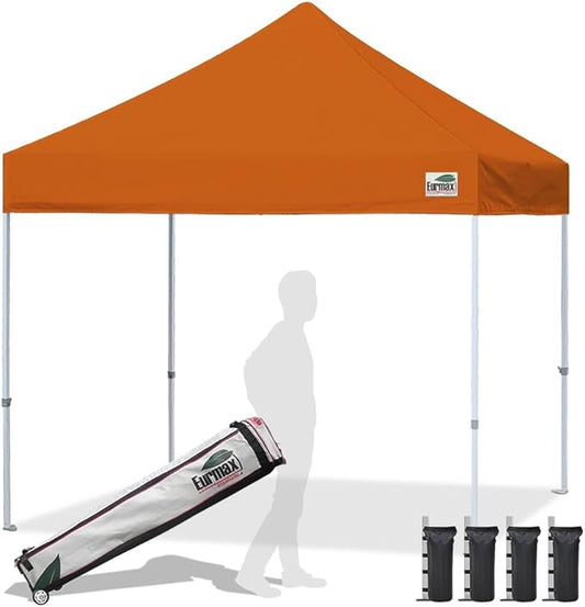 Eurmax USA Standard 10x10ft Patio Pop Up Canopy Tent for Outdoor Events Commercial Instant Canopies with Heavy Duty Roller Bag(Pumpkin Orange)