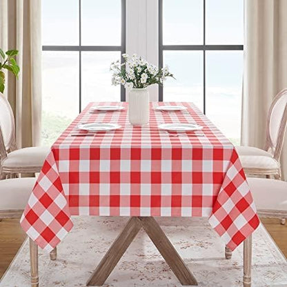 Softalker Gingham Checkered Tablecloth Rectangle - Outdoor Waterproof Buffalo Plaid Table Cloth, Stain Resistant Washable Table Cover for Picnic, Camping - Red and White, 2 Pack - 60 x 102 Inch