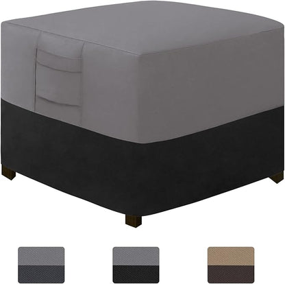 Easy-Going Outdoor Ottoman Cover, Waterproof Patio Ottoman Cover, Heavy Duty Outdoor Furniture Cover with Padded Handles (33"x33"x17", Gray/Black)