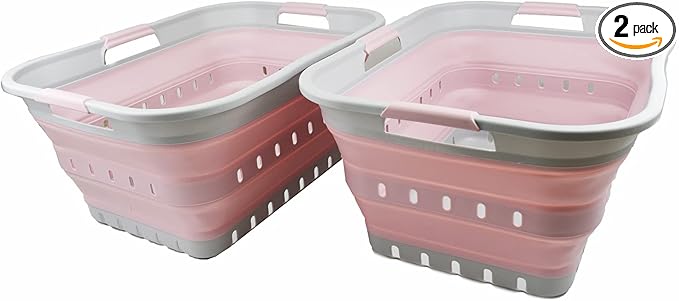 SAMMART 42L(11 gallons) Collapsible Plastic Laundry Basket - Foldable Pop Up Storage Container/Organizer - Portable Laundry Hamper- Space Saving Outdoor