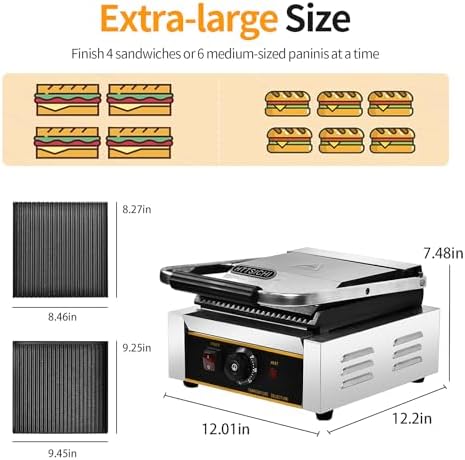 Commercial Panini Press - 1800W Commercial Electric Panini Sandwich Grill - Image 2