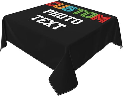 Custom Square Tablecloth, Design Your Logo Text Photo, Personalized Oil Proof Wipeable Table Cover for Restaurant, Family Party, Picnic, Wedding Anniversary Decoration, 60in