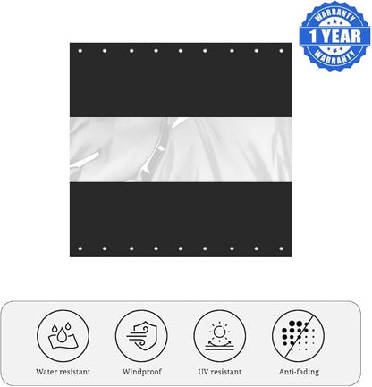 Covers & All Outdoor Clear Panel Curtain, 12 oz Vinyl Outdoor Curtains for Patio, Weather Resistant Waterproof Tarp with Brass Grommets for Pergola, Porch, Gazebos, Balcony (9'H x 12'W Feet, Black)