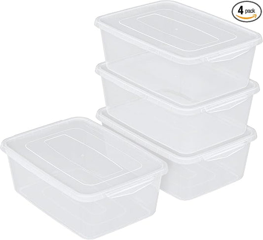 14 Quart Plastic Storage Box, Clear Dough Rising Box with Lid, Pizza Dough Proofing Containers, 4 Packs