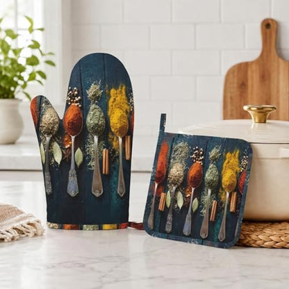 Various Herbs and Spices Oven Mitts and Pot Holders Sets Non-Slip Silicone - Image 5