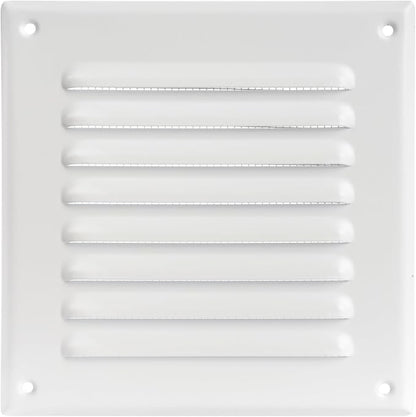 Square Ventilation Grille / 5" x 5" Inch Inside Measurement/White Metal Air Vent Louver - Inside/Outside use / 6.5" x 6.5" Inch Outer Measurement